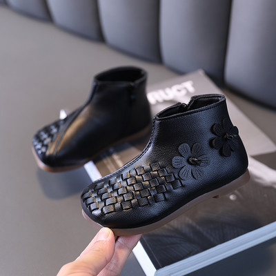 Öko-nahast lilledega sügisesed lastesaapad tüdrukutele