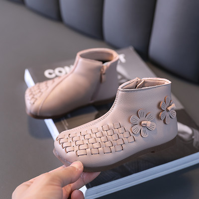 Öko-nahast lilledega sügisesed lastesaapad tüdrukutele