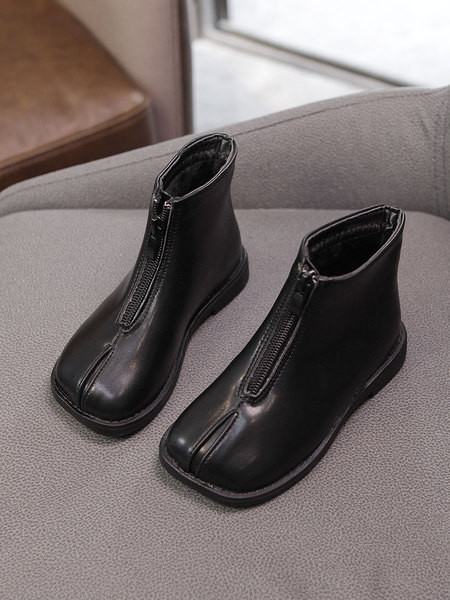 Kožne dječje čizme za djevojčice s ravnim potplatom i patentnim zatvaračem