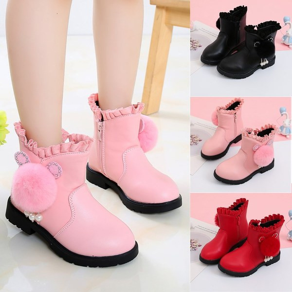 Модерни детски боти с камъни и пух-за момичета