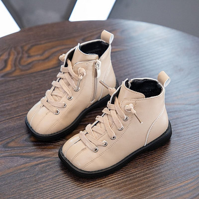 Детски боти от еко кожа с цип и връзки