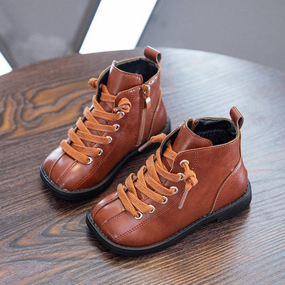 Детски боти от еко кожа с цип и връзки