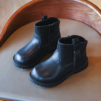 Детски кожени боти за момичета с равна подметка