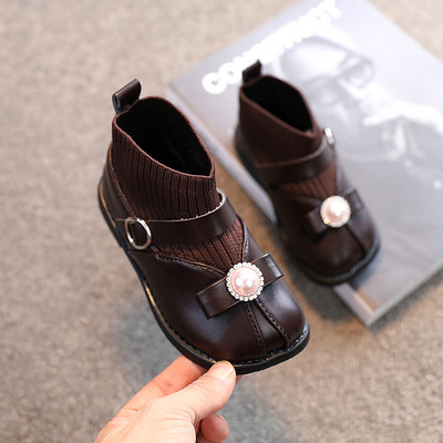 Детски боти с камъни и равна подметка за момичета 