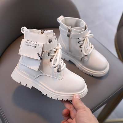 Детски боти от еко кожа с джоб и връзки