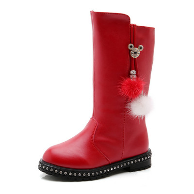 Детски ботуши от еко кожа с цип и камъни за момичета