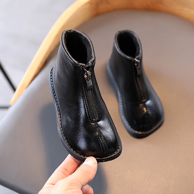 Детски боти за момичета с равна подметка и цип 