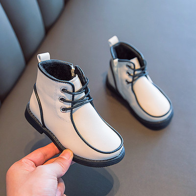 Ежедневни детски боти от еко кожа с равна подметка и връзки
