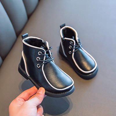 Ежедневни детски боти от еко кожа с равна подметка и връзки