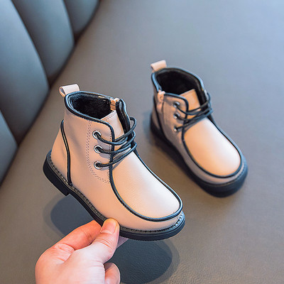 Ежедневни детски боти от еко кожа с равна подметка и връзки