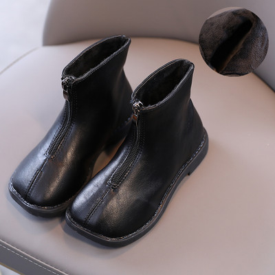 Детски кожени боти с цип и равна подметка в два цвята