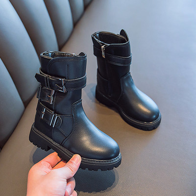 Зимни детски боти за момичета от еко кожа с метални катарами