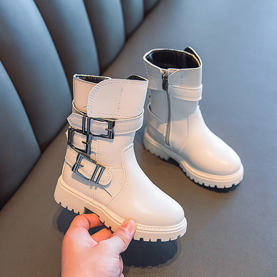 Зимни детски боти за момичета от еко кожа с метални катарами