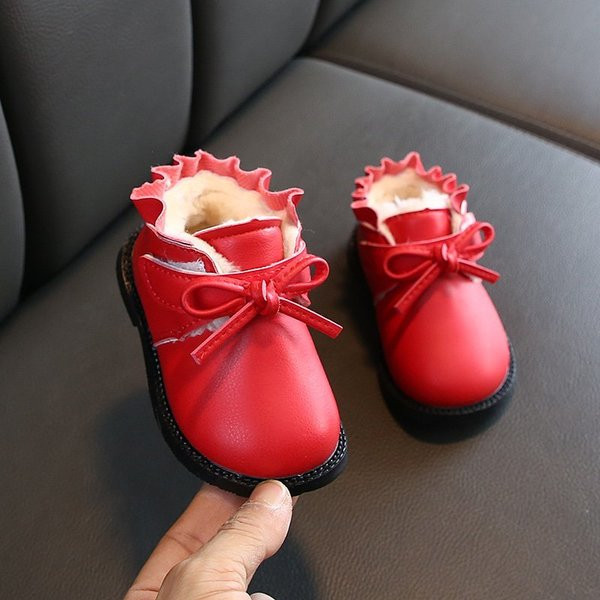 Кожени детски боти с панделка за момичета