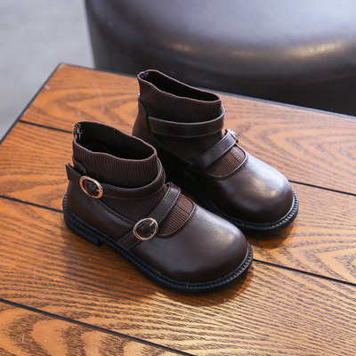 Детски боти с катарама и равна подметка за момичета