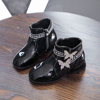 Детски лачени боти за момичета с пайети и 3D елементи