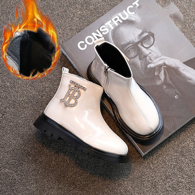 Модерни детски боти с камъни и цип за момичета