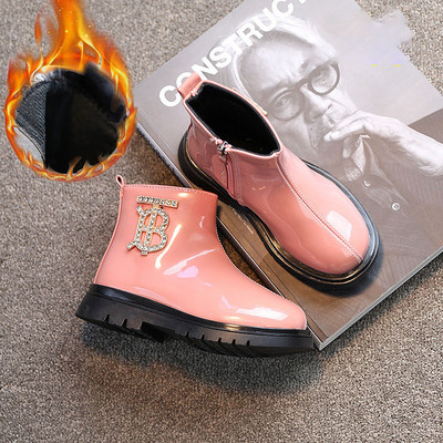 Модерни детски боти с камъни и цип за момичета