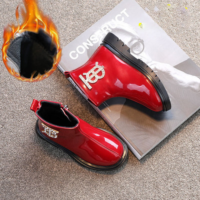 Модерни детски боти с камъни и цип за момичета