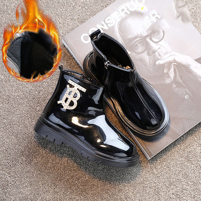 Модерни детски боти с камъни и цип за момичета