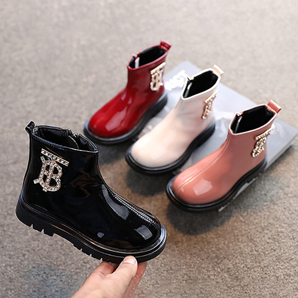 Модерни детски боти с камъни и цип за момичета