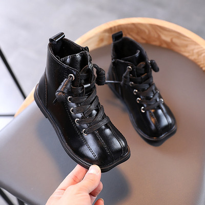 Детски кожени боти с връзки и равна подметка за момичета