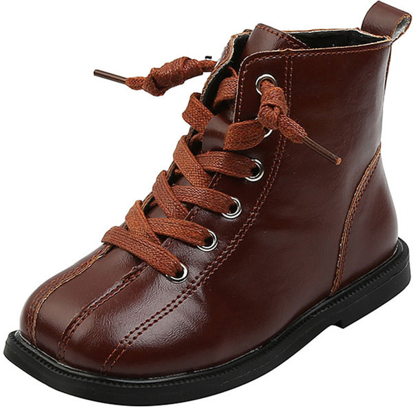 Детски кожени боти с връзки и равна подметка за момичета