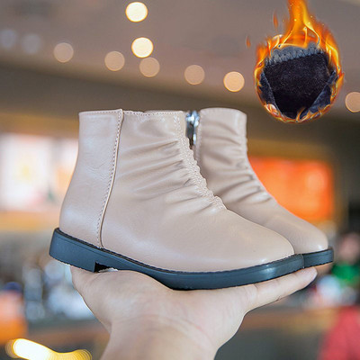 Модерни детски кожени боти с цип за момичета