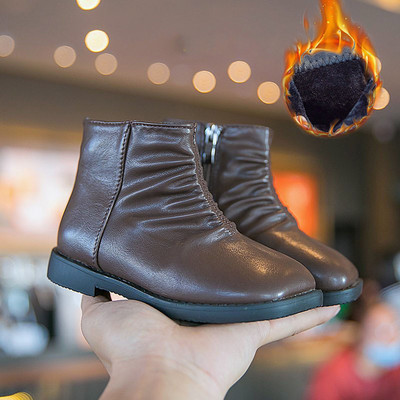 Модерни детски кожени боти с цип за момичета