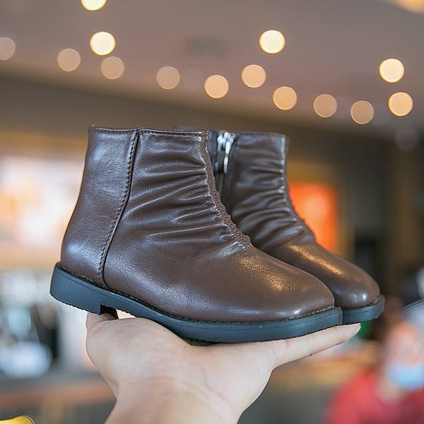 Модерни детски кожени боти с цип за момичета