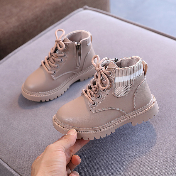 Детски боти от еко кожа с груба подметка - тип чорап