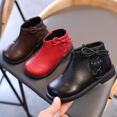 Кожени детски боти с връзки и равна подметка в три цвята