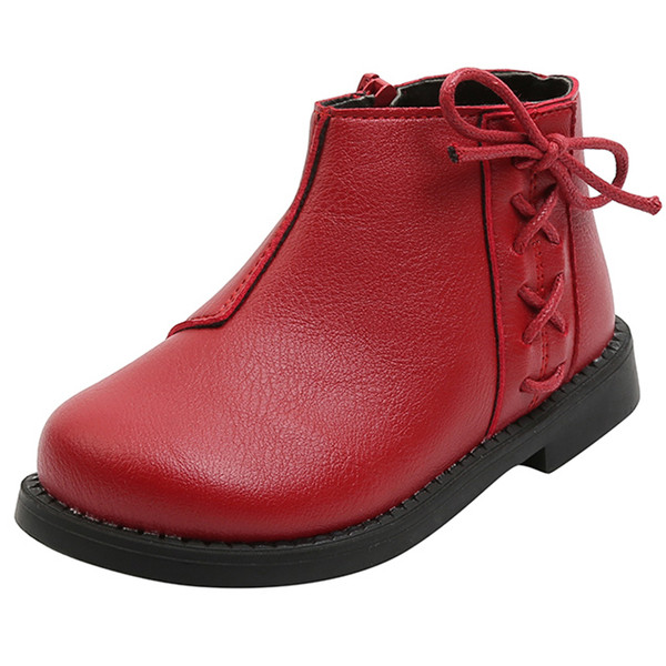 Кожени детски боти с връзки и равна подметка в три цвята