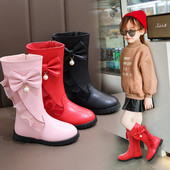 Актуални детски ботуши от еко кожа с панделка