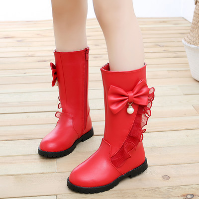 Актуални детски ботуши от еко кожа с панделка