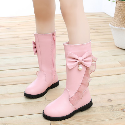 Актуални детски ботуши от еко кожа с панделка