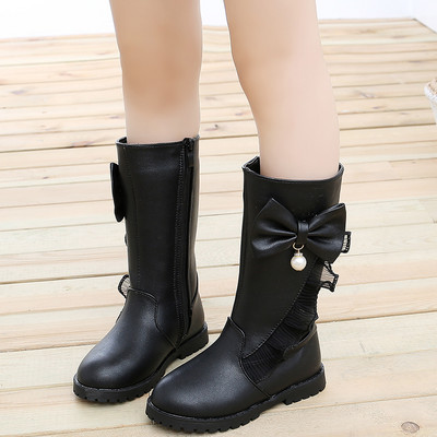 Актуални детски ботуши от еко кожа с панделка