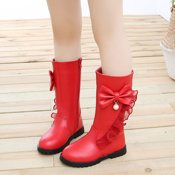 Актуални детски ботуши от еко кожа с панделка