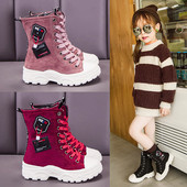 Детски боти за момичета с висока подметка и връзки