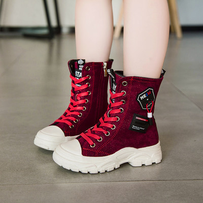 Детски боти за момичета с висока подметка и връзки