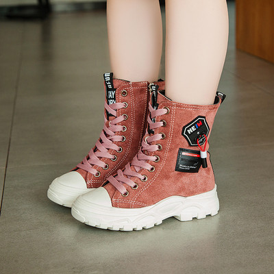 Детски боти за момичета с висока подметка и връзки