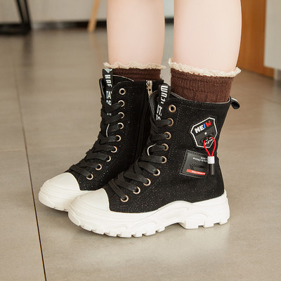 Детски боти за момичета с висока подметка и връзки