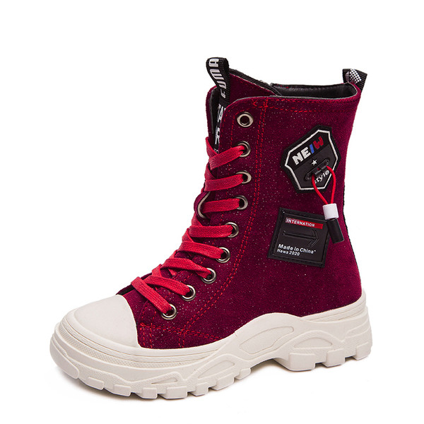 Детски боти за момичета с висока подметка и връзки