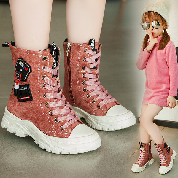 Детски боти за момичета с висока подметка и връзки