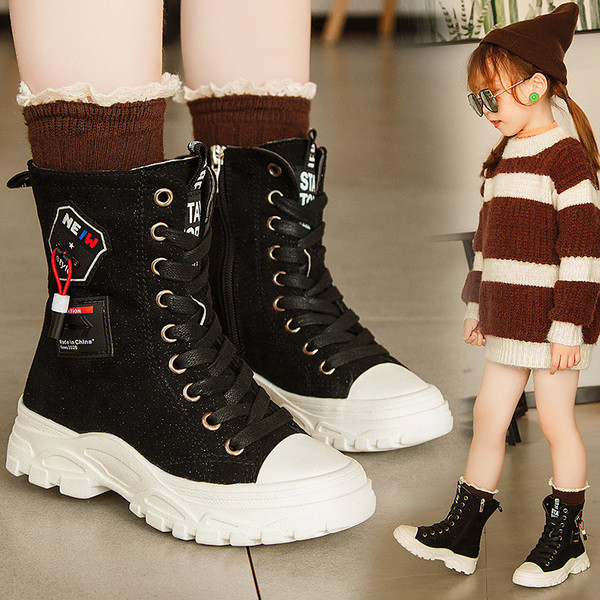 Детски боти за момичета с висока подметка и връзки