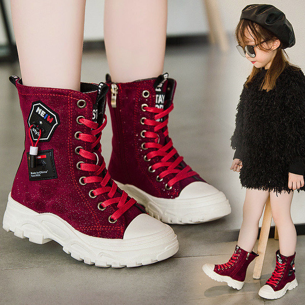 Детски боти за момичета с висока подметка и връзки