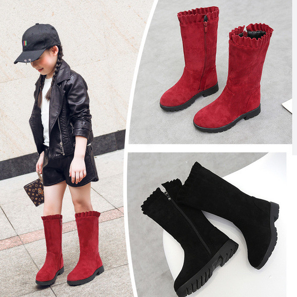 Изчистен модел детски ботуши за момичета от еко велур