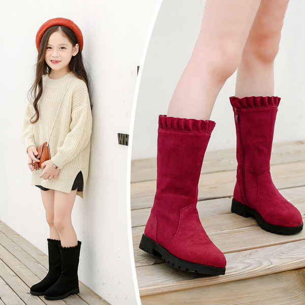 Изчистен модел детски ботуши за момичета от еко велур