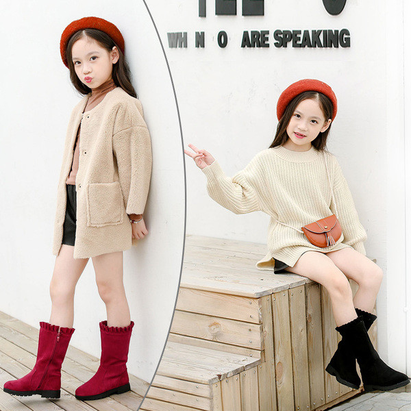 Изчистен модел детски ботуши за момичета от еко велур