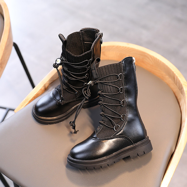 Дамски ботуши от еко кожа с ластични връзки 